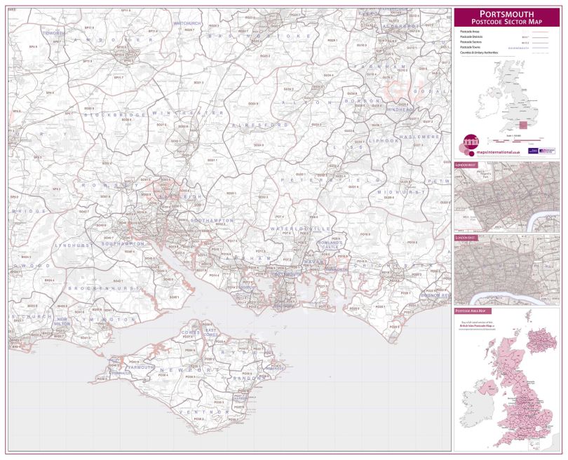Portsmouth, Southampton and Isle of Wight Postcode Sector Map