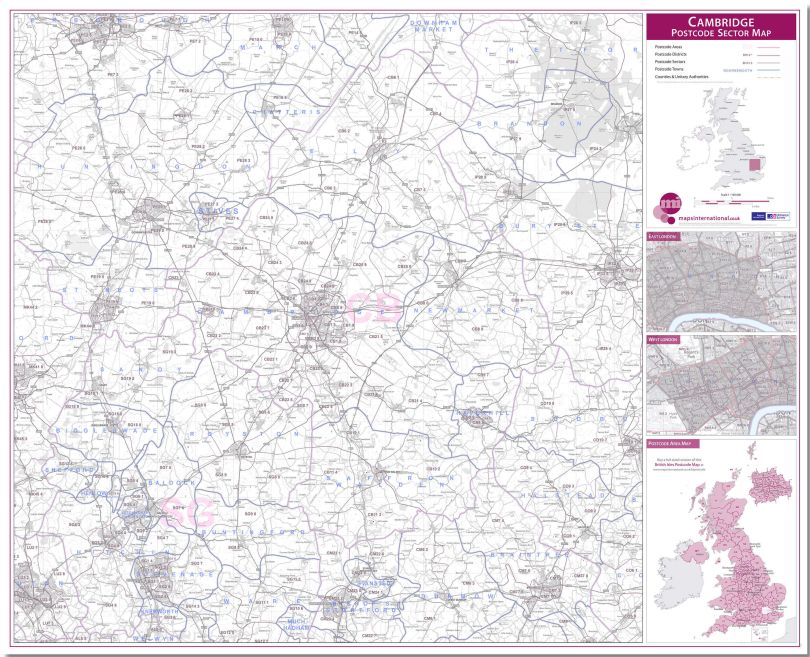Cambridge Postcode Sector Map (Pinboard)