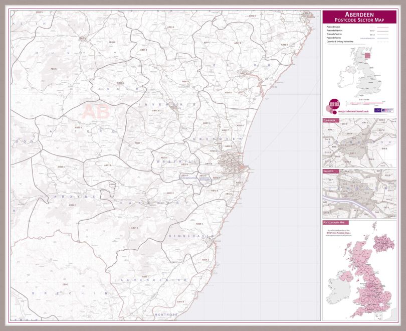 Aberdeen Postcode Sector Map (Pinboard & framed - Silver)