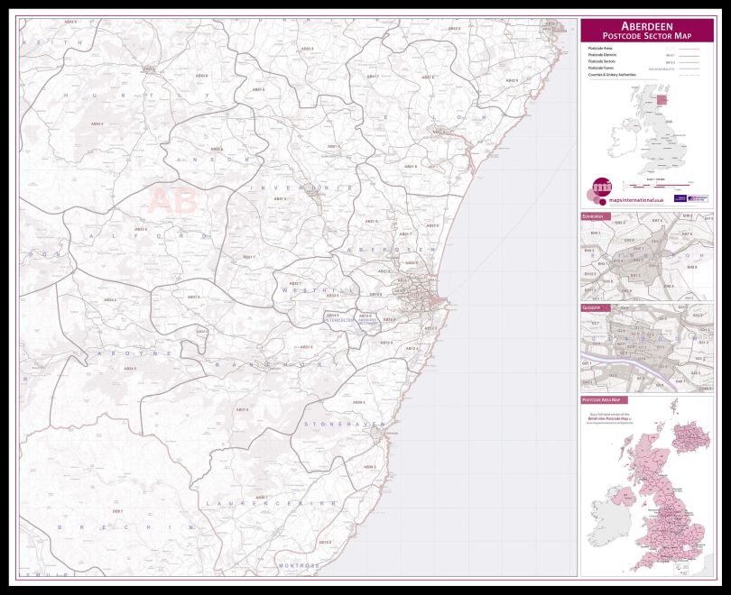 Aberdeen Postcode Sector Map (Pinboard & framed - Black)