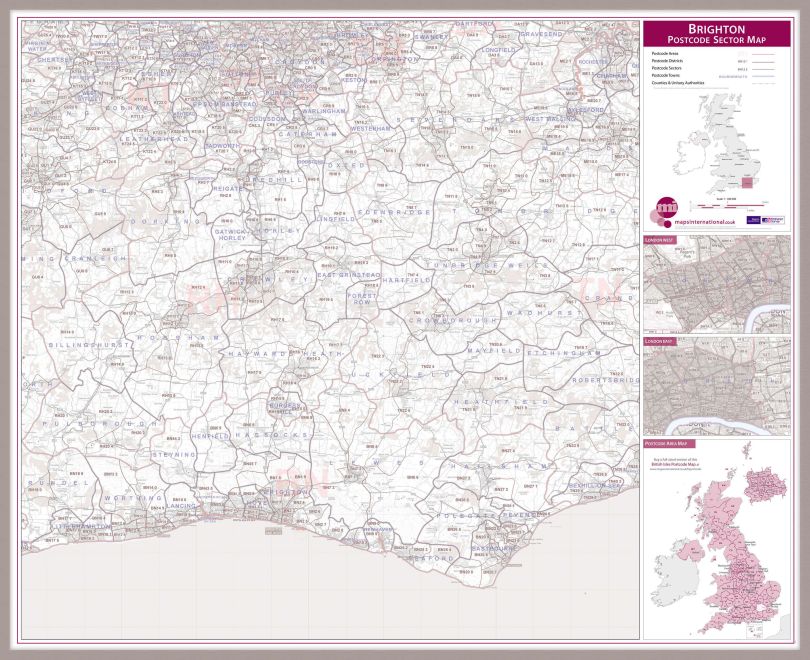 Brighton Postcode Sector Map (Pinboard & framed - Silver)