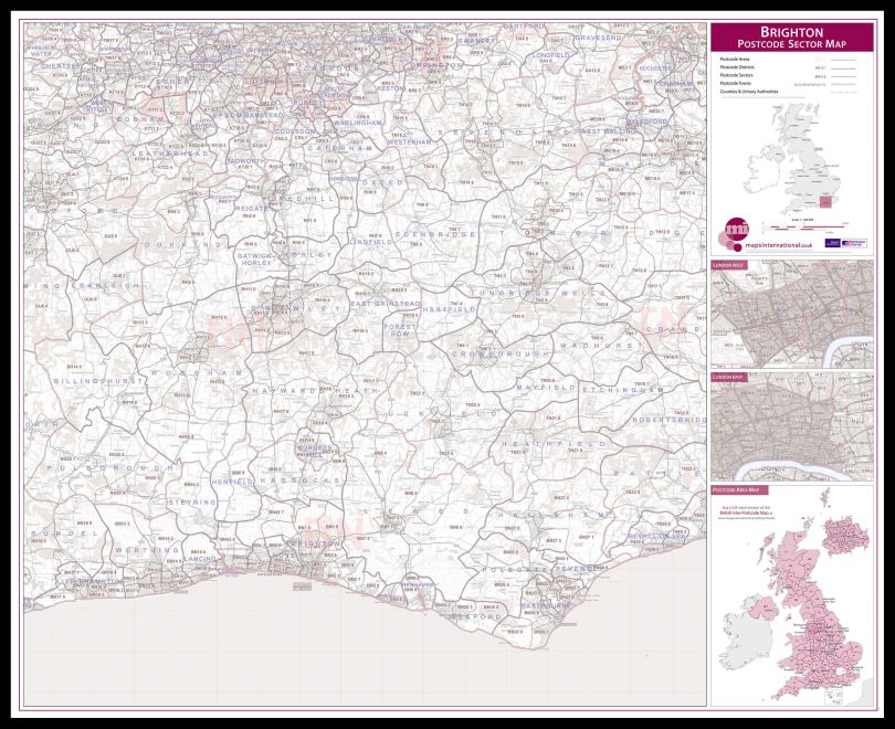 Brighton Postcode Sector Map (Pinboard & framed - Black)