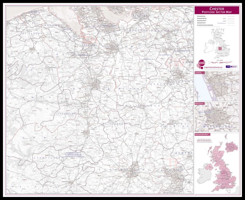 Chester Postcode Sector Map (Pinboard & framed - Black)