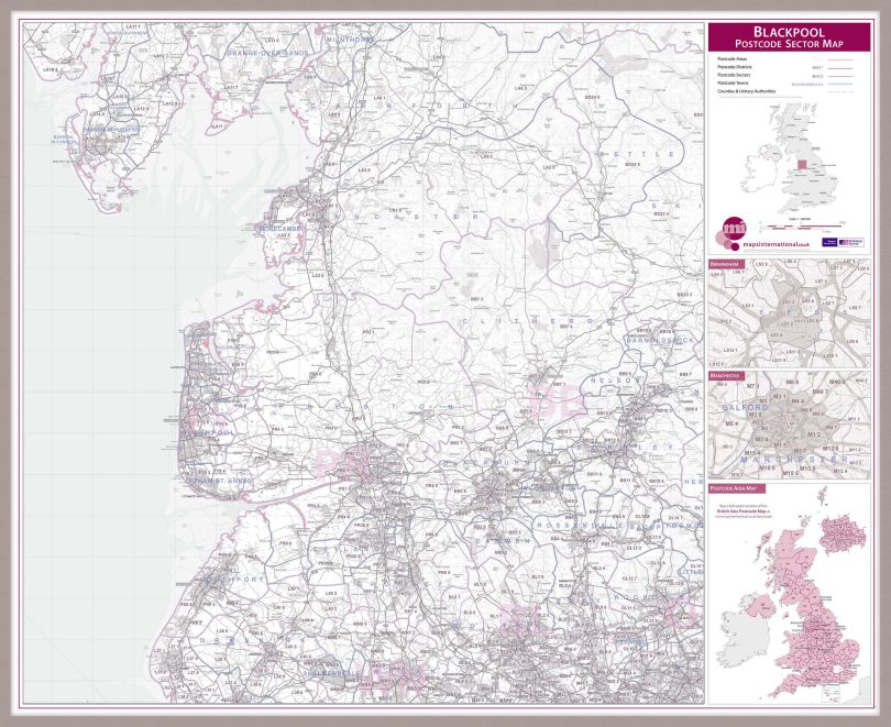 Blackpool Postcode Sector Map (Pinboard & framed - Silver)