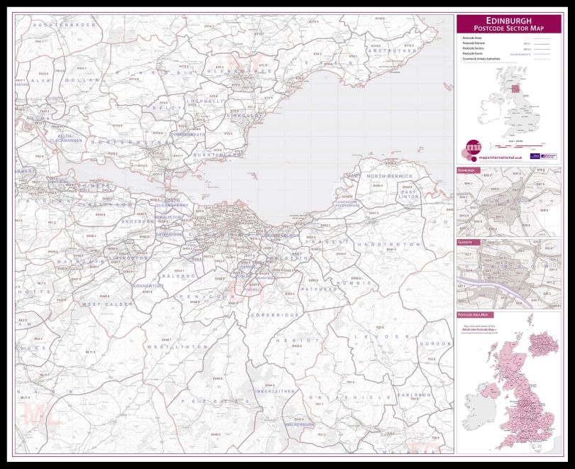 Edinburgh Postcode Sector Map (Pinboard & framed - Black)