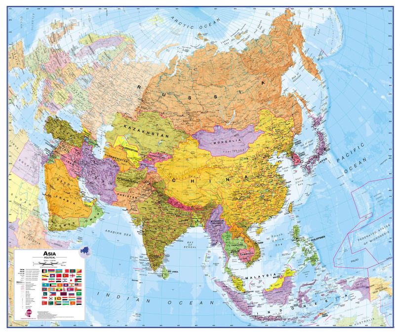 Asia Wall Map Political