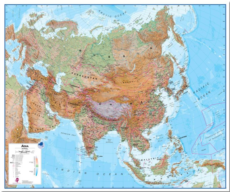 Large Asia Wall Map Physical (Pinboard)
