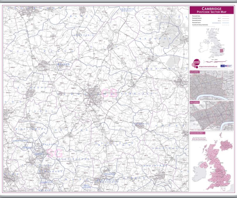 Cambridge Postcode Sector Map (Hanging bars)