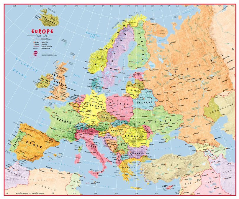 Primary Europe Wall Map Political
