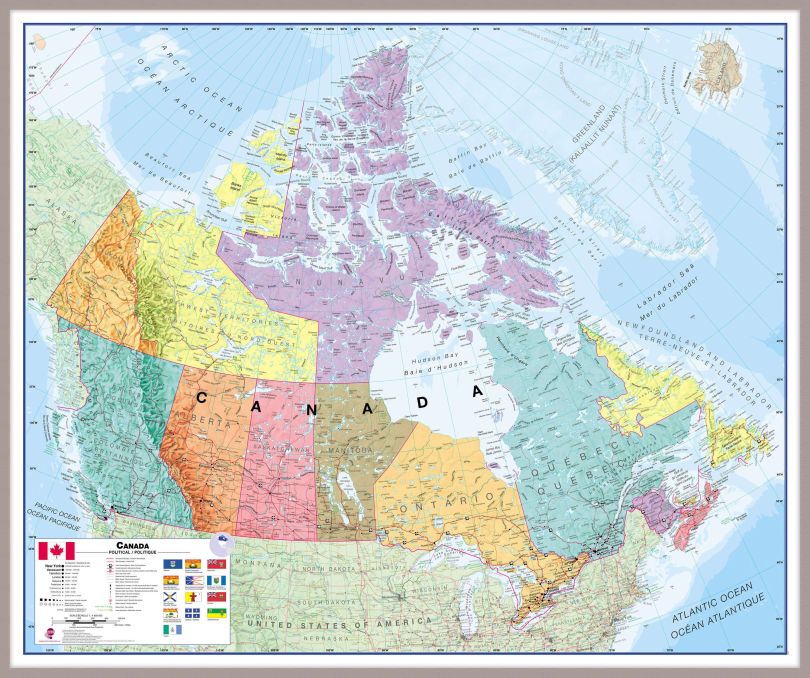 Large Canada Wall Map Political (Pinboard & framed - Silver)