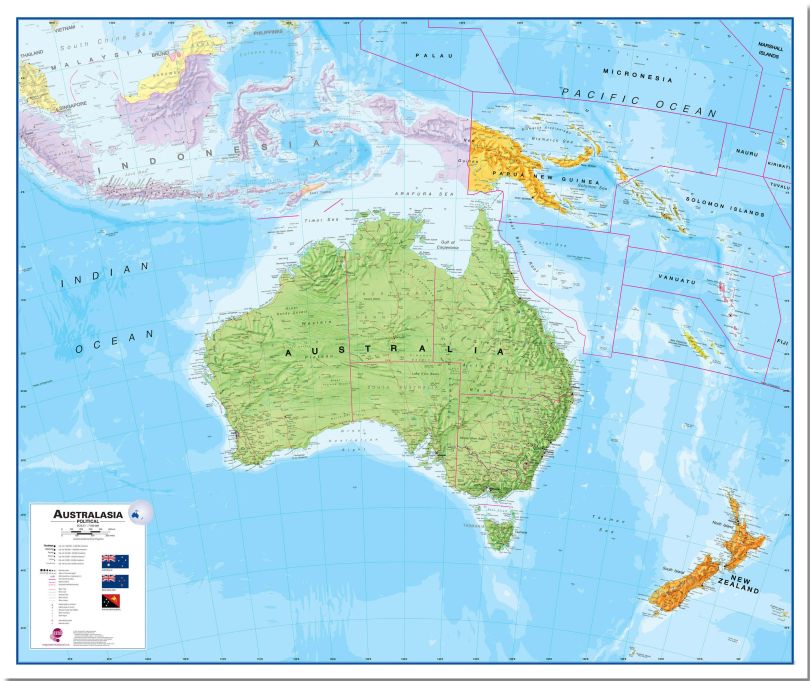 Large Australasia Wall Map Political (Pinboard)