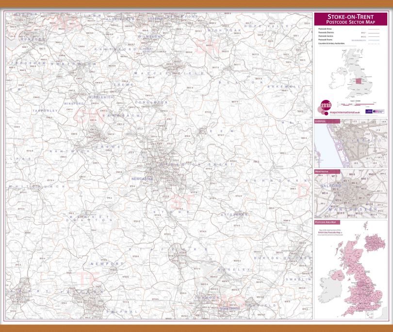 Stoke on Trent Postcode Sector Map (Wooden hanging bars)