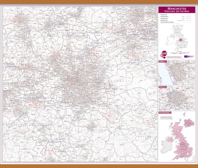 Manchester Postcode Sector Map (Wooden hanging bars)