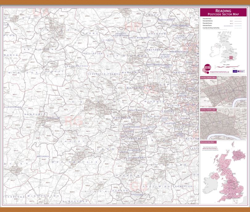 Reading Postcode Sector Map (Wooden hanging bars)