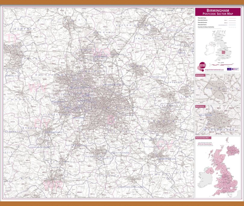 Birmingham Postcode Sector Map (Wooden hanging bars)