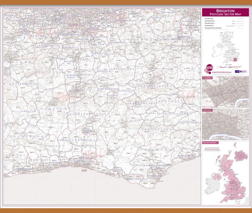 Brighton Postcode Sector Map (Wooden hanging bars)