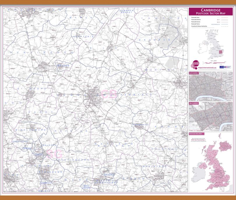 Cambridge Postcode Sector Map (Wooden hanging bars)