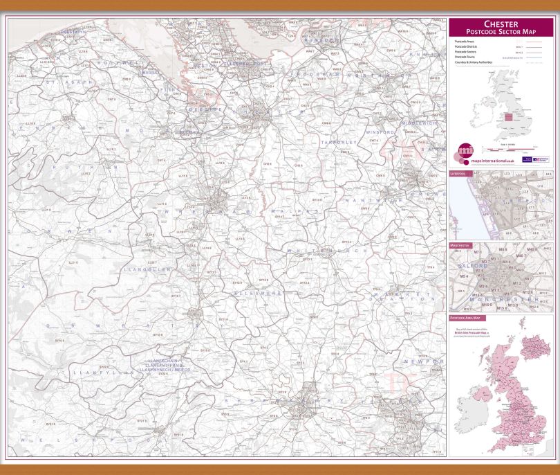 Chester Postcode Sector Map (Wooden hanging bars)
