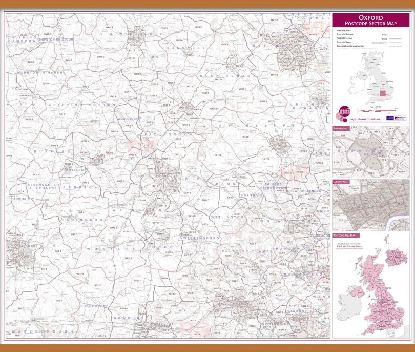 Oxford Postcode Sector Map (Wooden hanging bars)