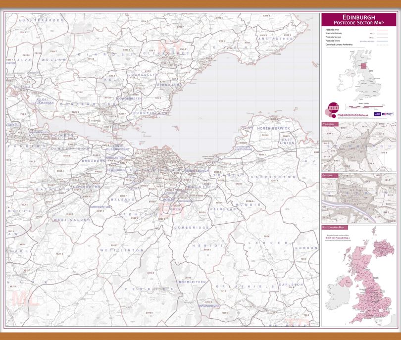 Edinburgh Postcode Sector Map (Wooden hanging bars)