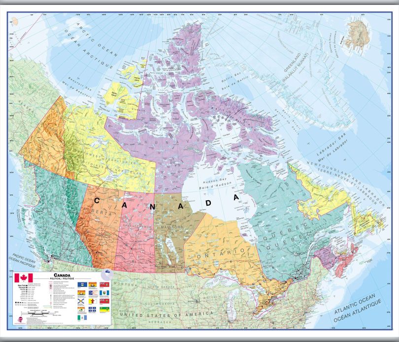 Huge Canada Wall Map Political (Hanging bars)