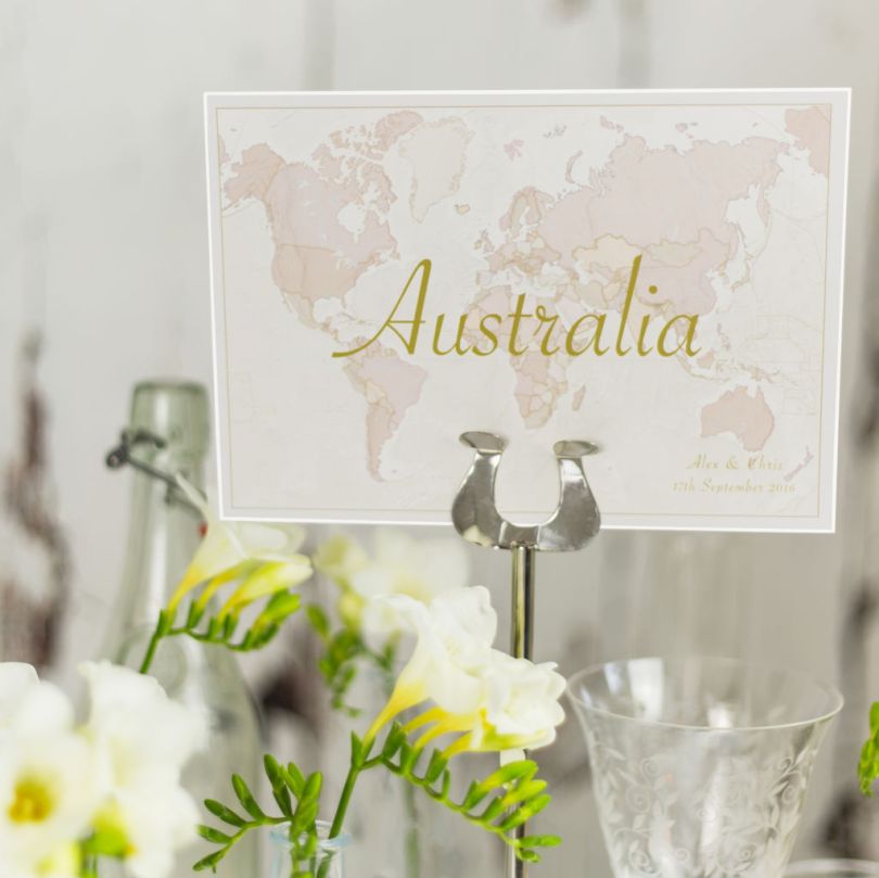 Antique World Countries Wedding Table Name Cards