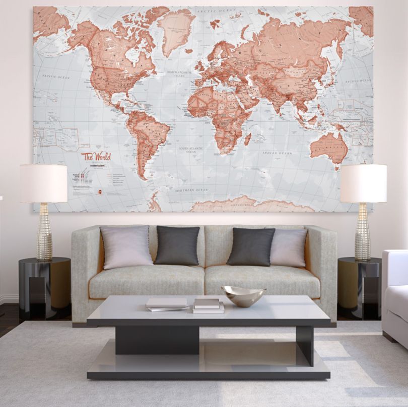 Huge The World Is Art - Wall Map Red (Canvas)
