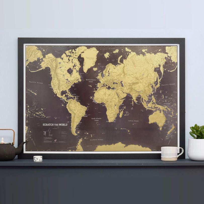 Scratch the World�� black edition map print (Pinboard & wood frame - Black)