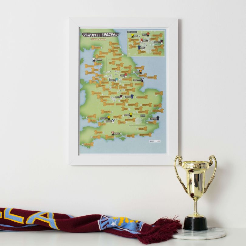 Scratch Off 92 Football Grounds Print (Pinboard & wood frame - White)
