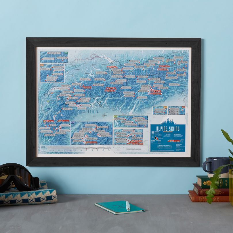 Scratch Off Alpine Skiing Print (Pinboard & wood frame - Black)