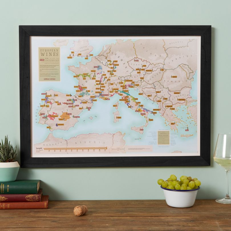 Scratch Off European Wine Print (Pinboard & wood frame - Black)
