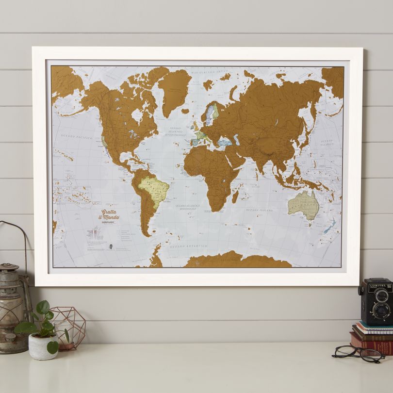 Scratch the World�� - Italian Language (Pinboard & wood frame - White)