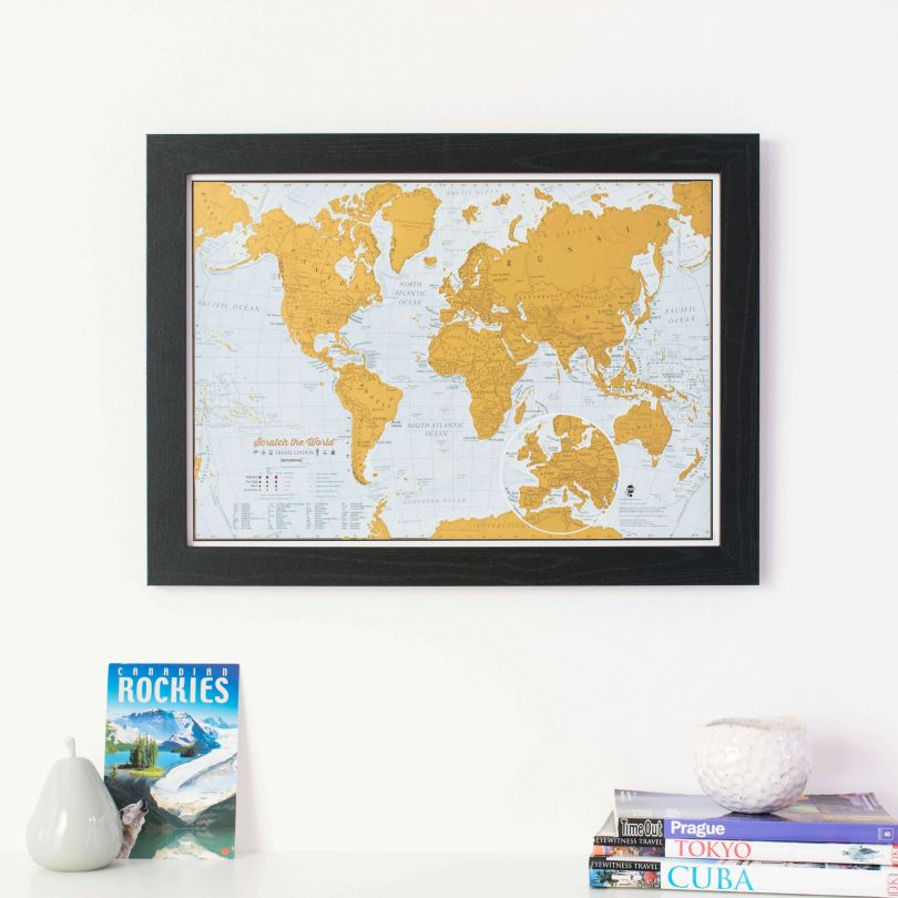 Scratch the World�� travel edition map print (Pinboard & wood frame - Black)