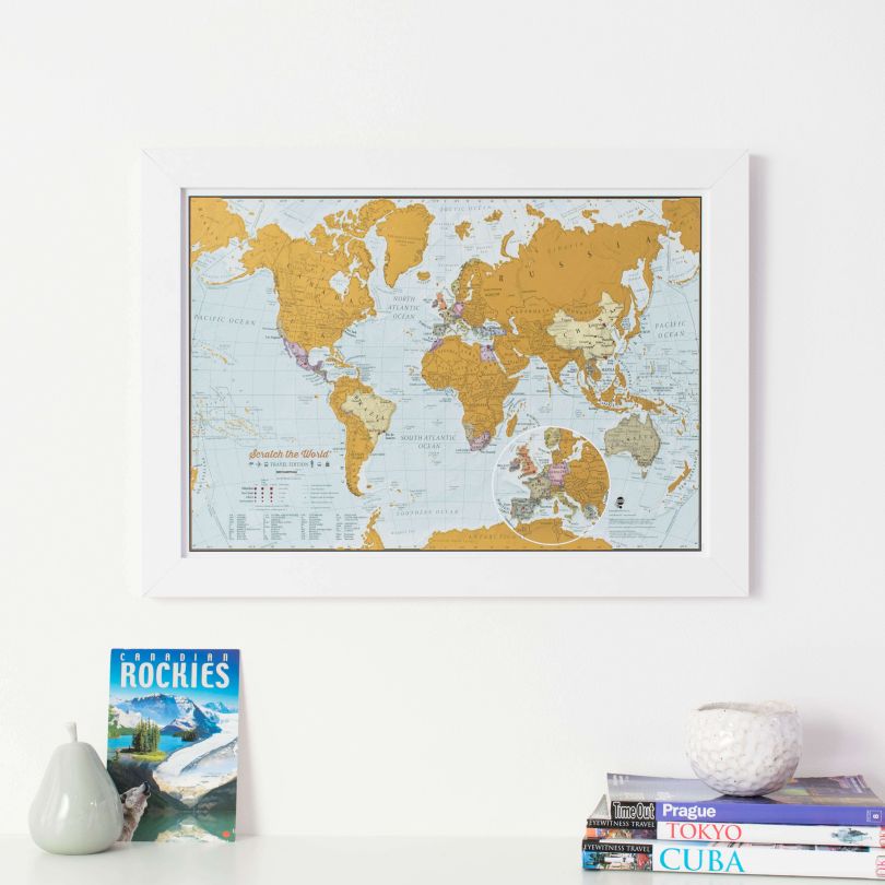 Scratch the World�� travel edition map print (Pinboard & wood frame - White)