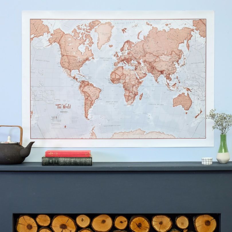 Medium The World Is Art - Wall Map Red (Silk Art Paper)