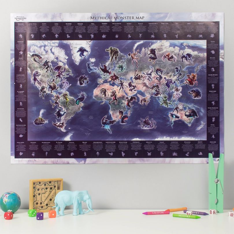 Medium Mythical Monster World Map (Paper Single Side Lamination)