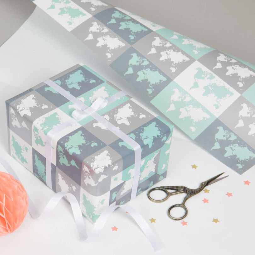 Metallic World Map Gift Wrapping Paper