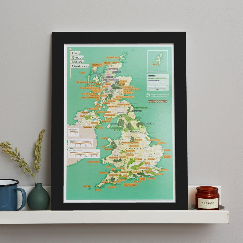 Scratch Off British National Parks & Outdoors Print (Pinboard & wood frame - Black)