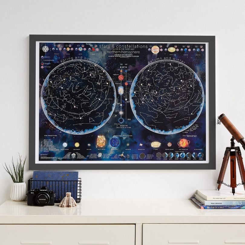 Stars and Constellations Glow Map (Pinboard & wood frame - Black)