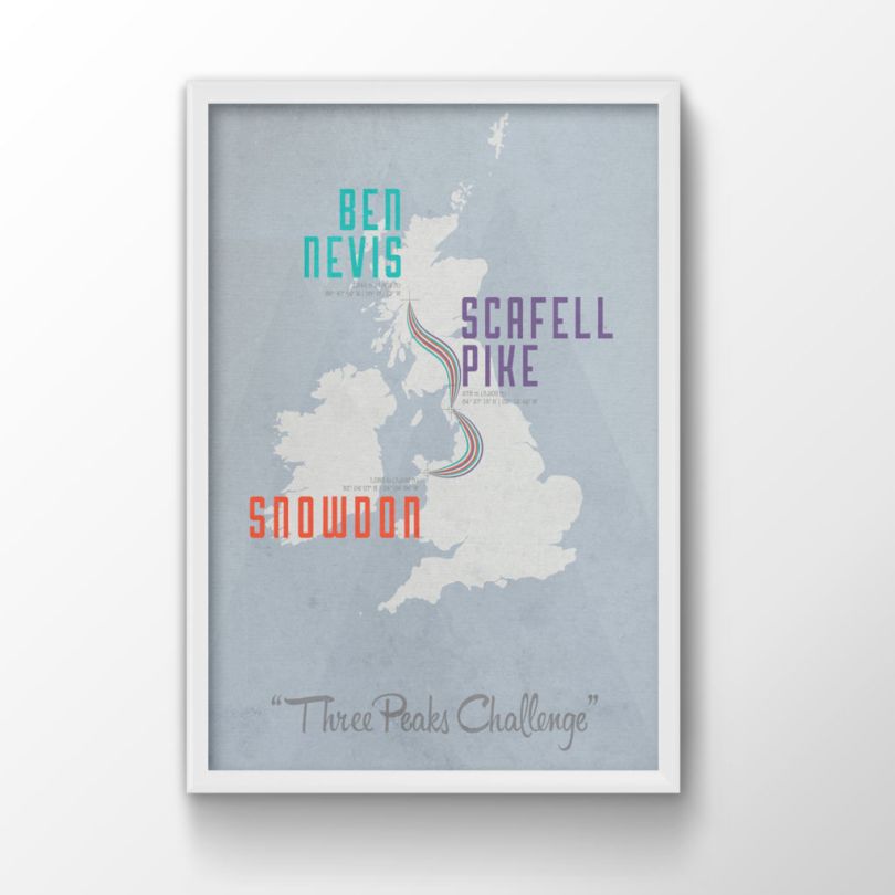 Three Peaks Map Print