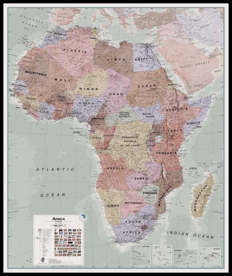 Large Executive Africa political Wall Map (Pinboard & framed - Black)