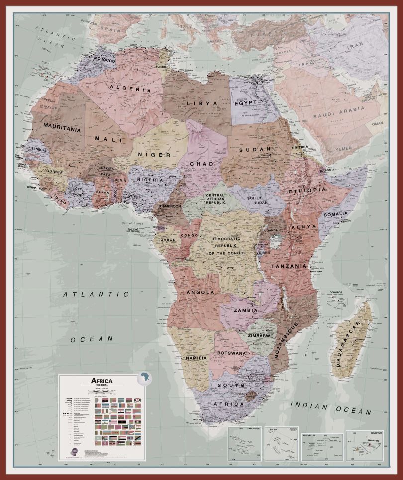 Large Executive Africa political Wall Map (Pinboard & framed - Dark Oak)
