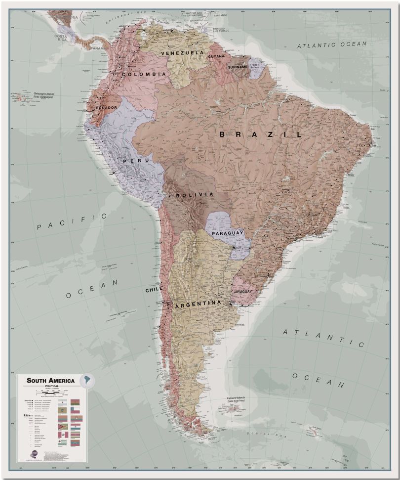 Large Executive South America Wall Map Political (Pinboard)