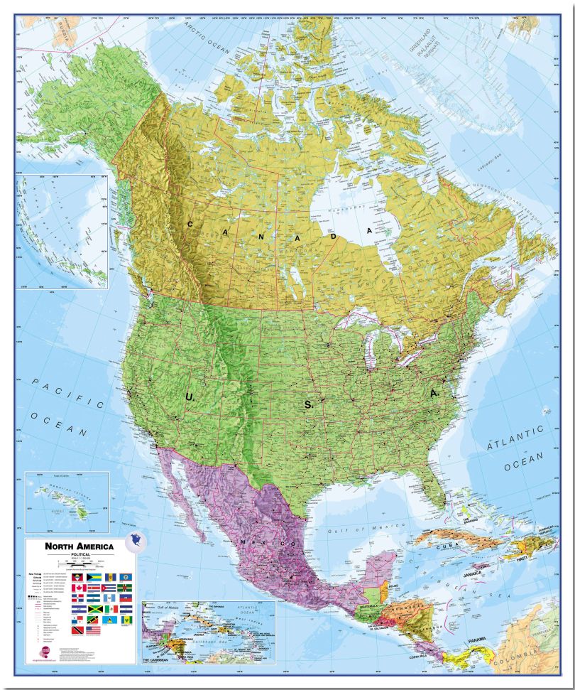 Large North America Wall Map Political (Pinboard)