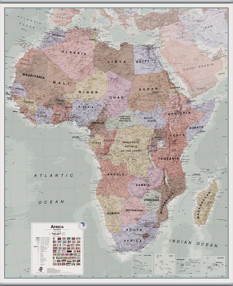 Huge Executive Africa political Wall Map (Hanging bars)