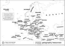 Outline black and white Europe map 