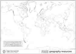 Outline black and white World map with country borders only.