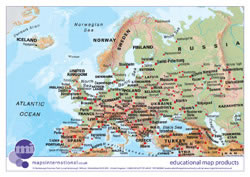 Europe map with hill shading and hypsometry